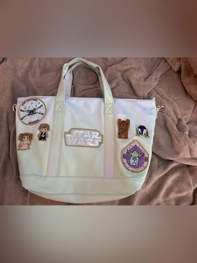 Star Wars White Tote Bag with Patch Characters